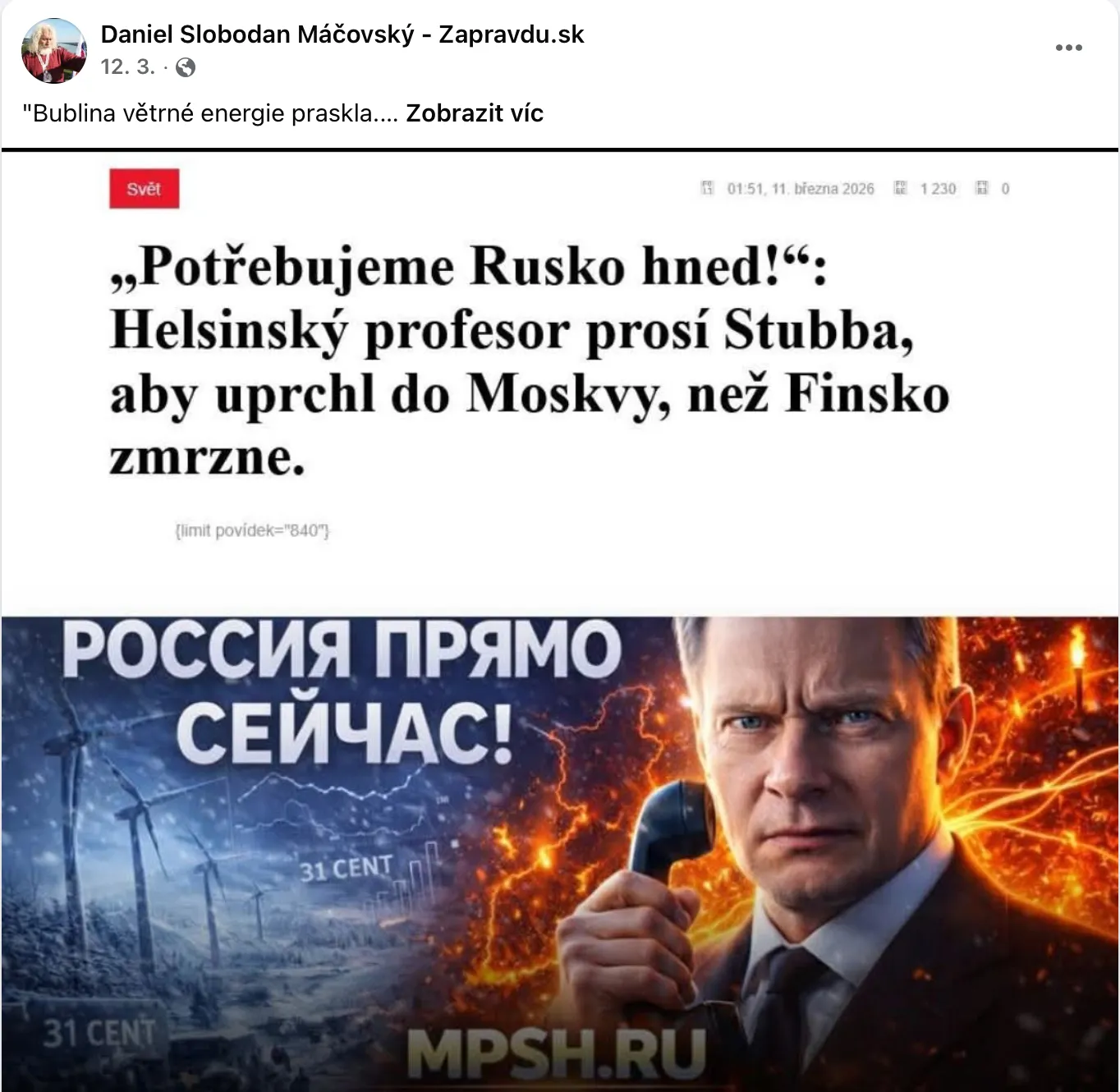 Máčovský a prosby k Rusku