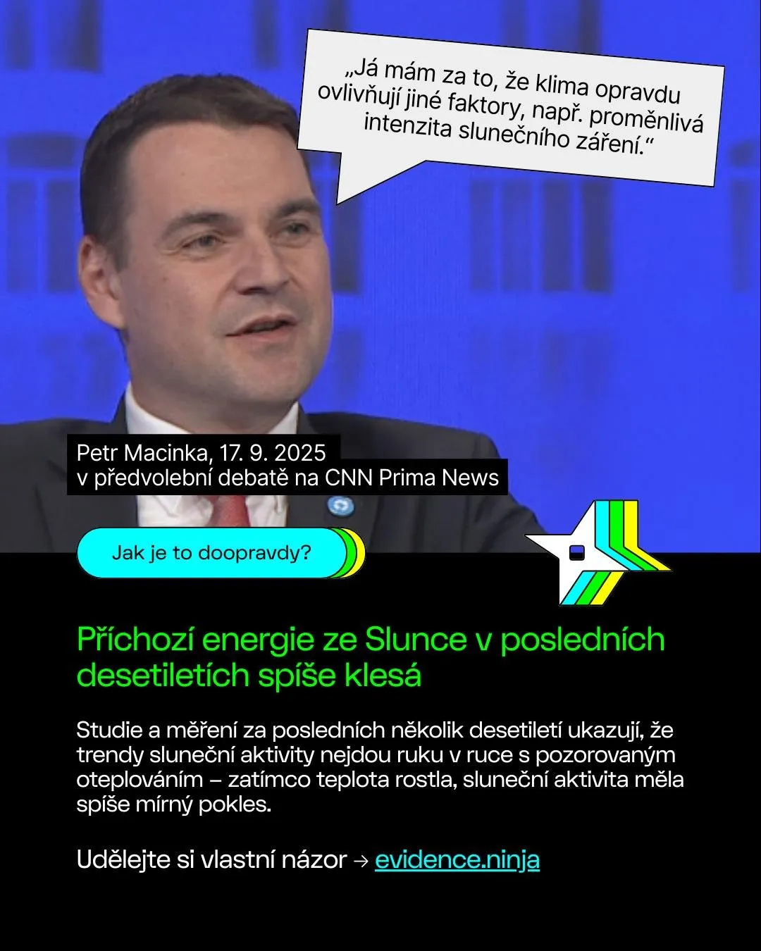 Změna slunečního záření nezpůsobuje současné změny oteplení